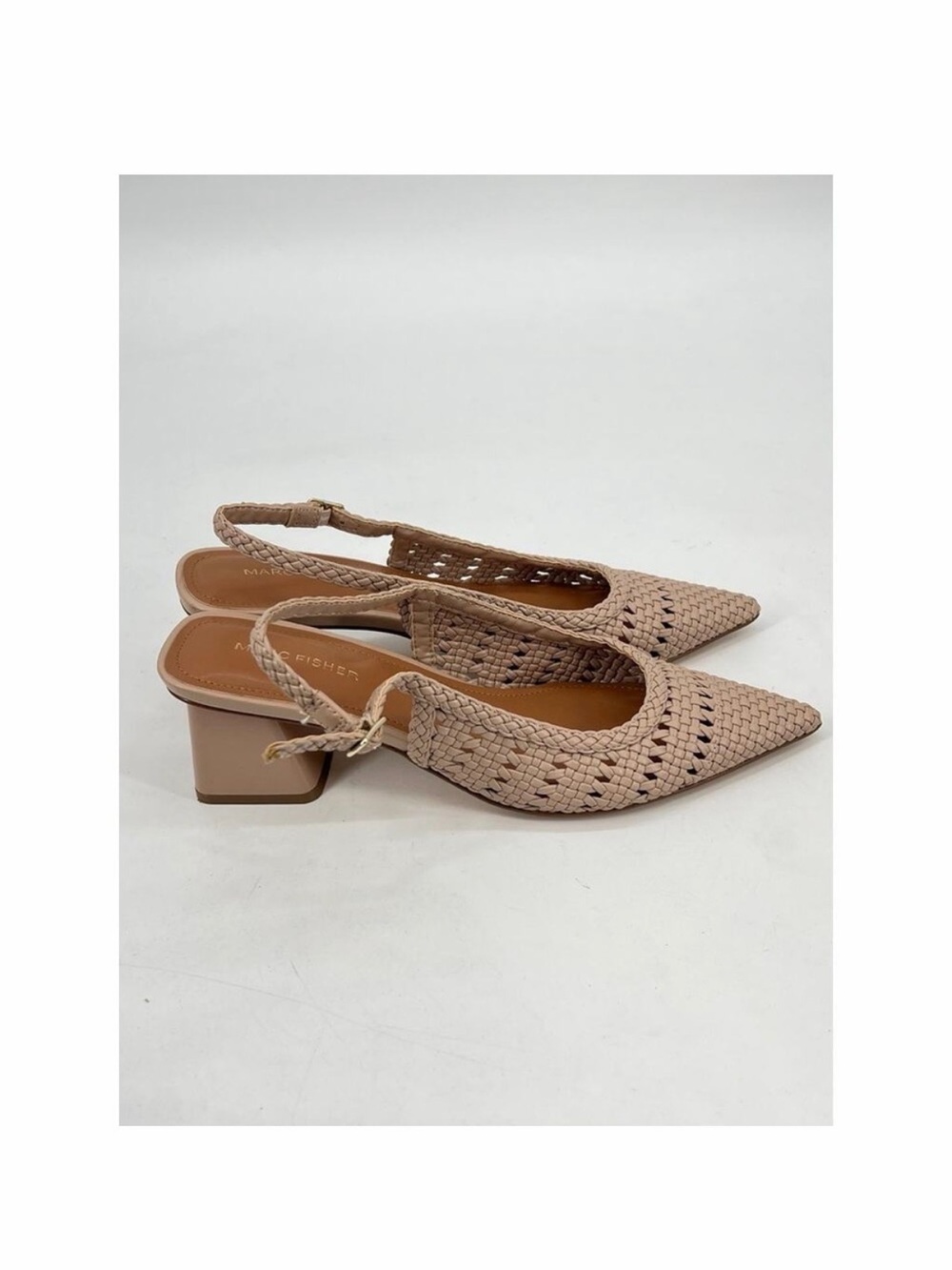 Marc Fisher Beige Woven Slingback Block Heels Tan Size 6
